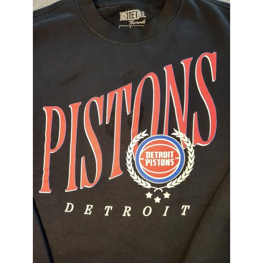 Detroit Pistons Sweatshirt Mens XL Black NBA Basketball‎ Detail Threads Crewneck
